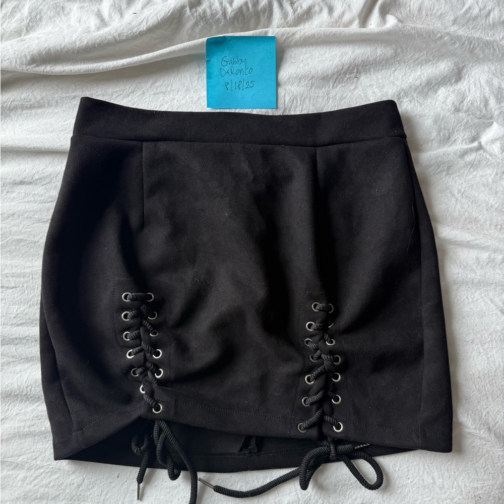 Black Lace-Up Mini Skirt